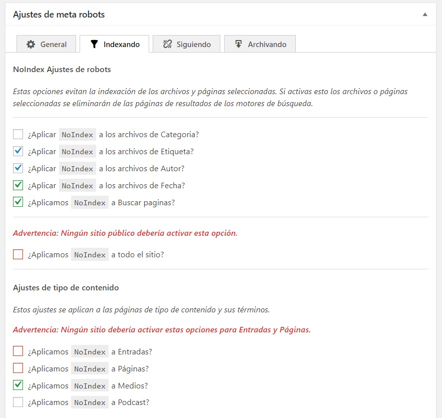 The SEO Framework - Ajustes y configuraciones